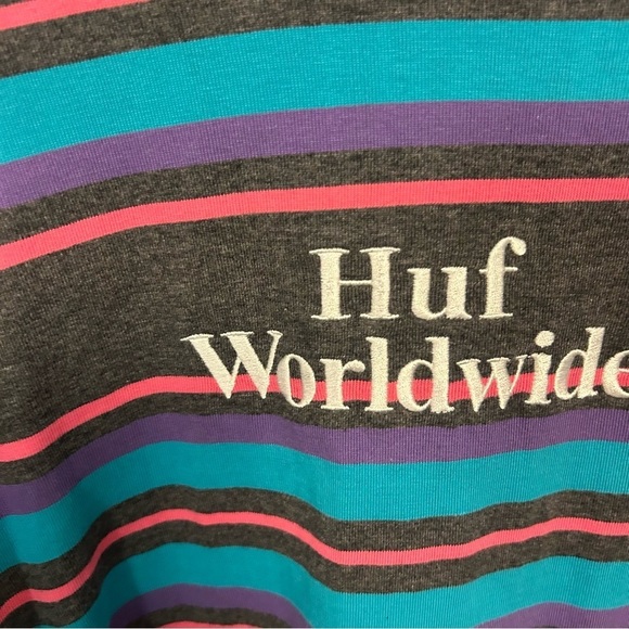 HUF Worldwide pastel striped preppy retro cotton tee, unisex, Large - Picture 7 of 8